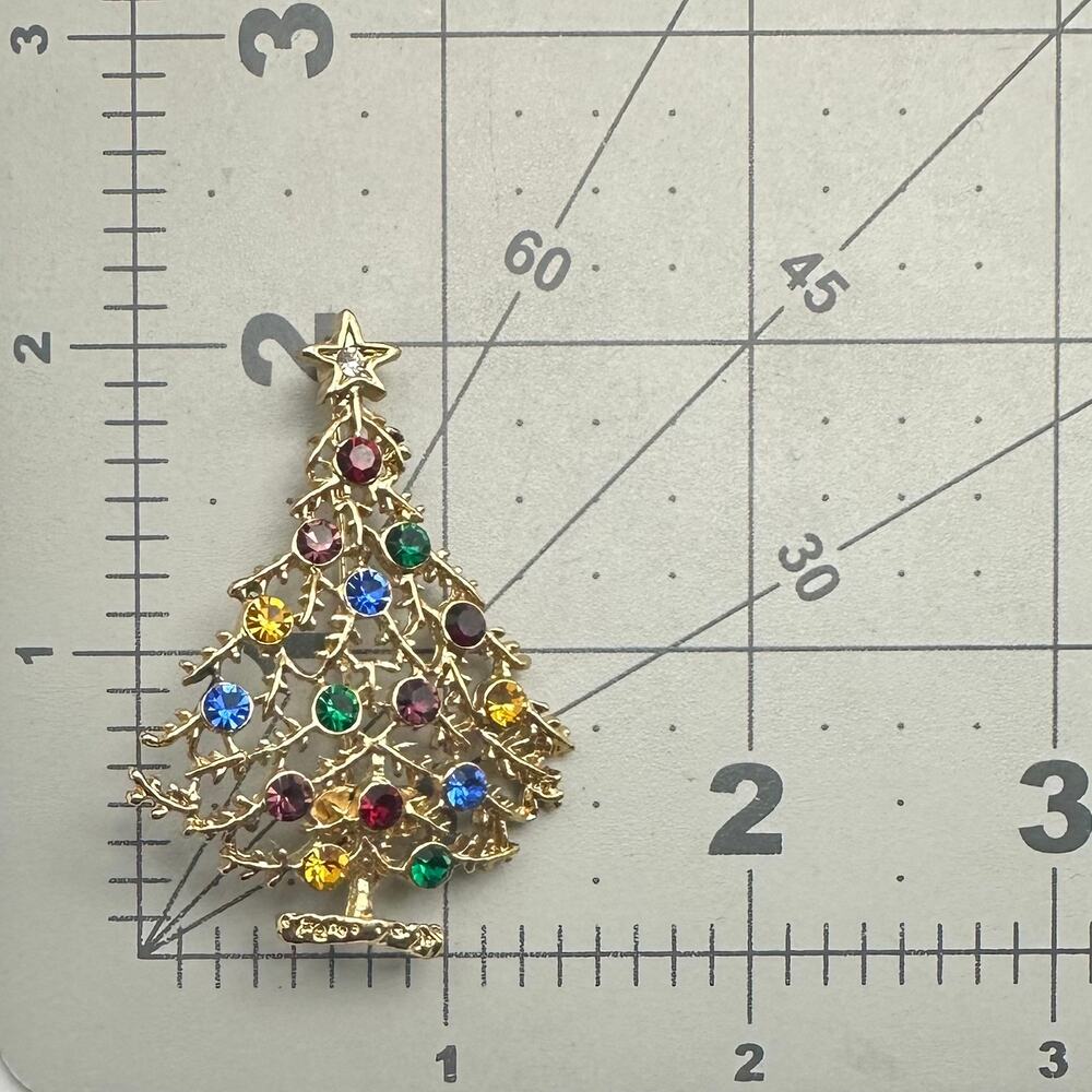 Eisenberg Ice vintage gold tone multicolor rhinestones Christmas tree brooch - Picture 8 of 8